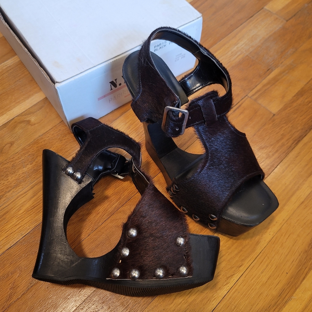 NYLA Paris Black Pony Hair Platforms Size 10